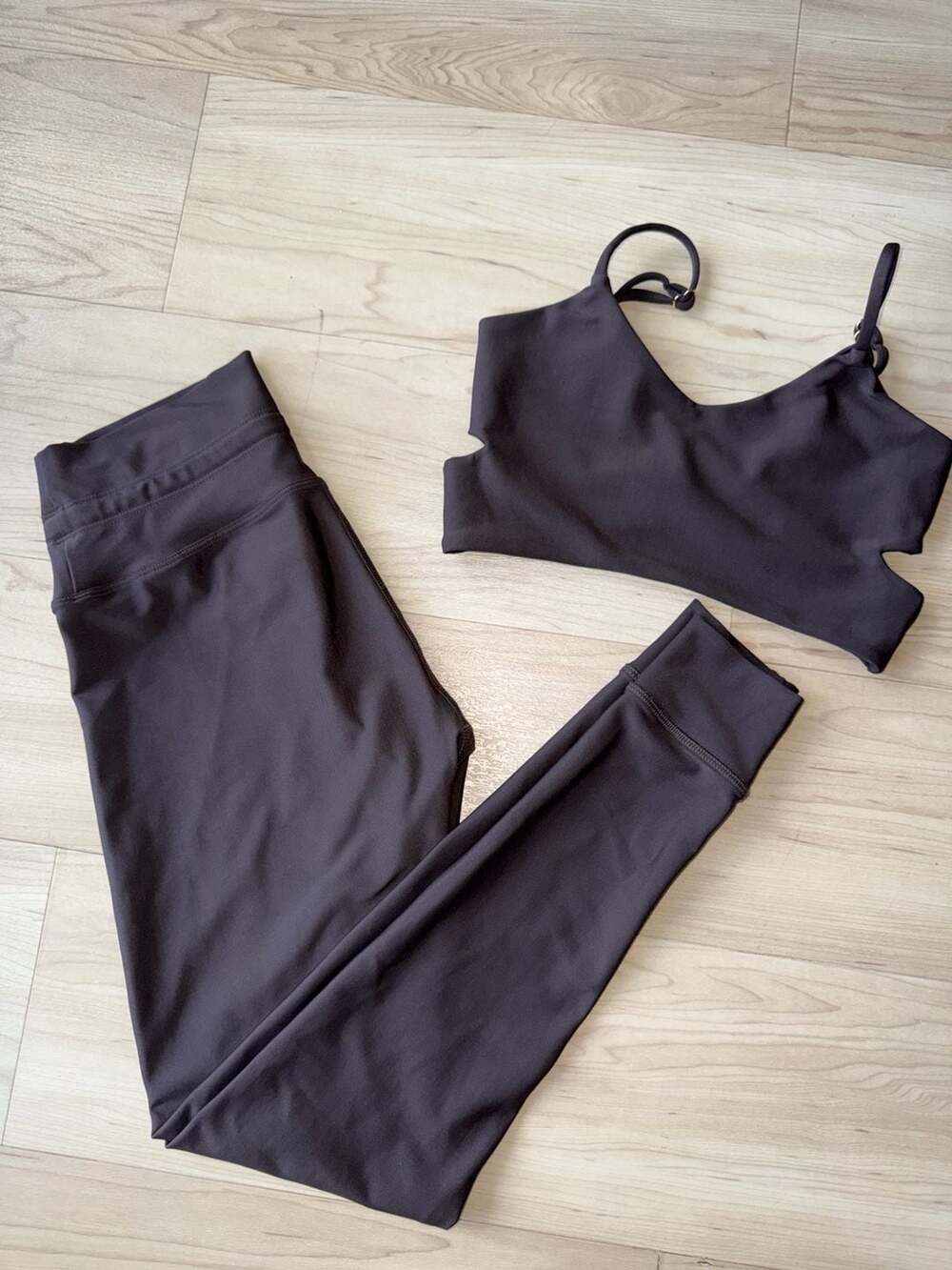 925 Fit Activewear Set Espresso Brown Criss Cross Sports Bra Size S & Drawstring